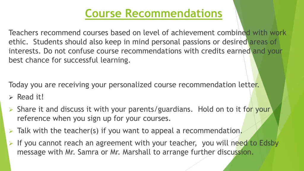 course recommendations
