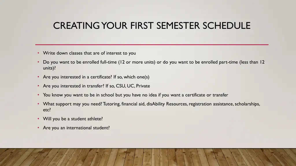 creating your first semester schedule