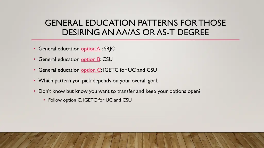 general education patterns for those desiring