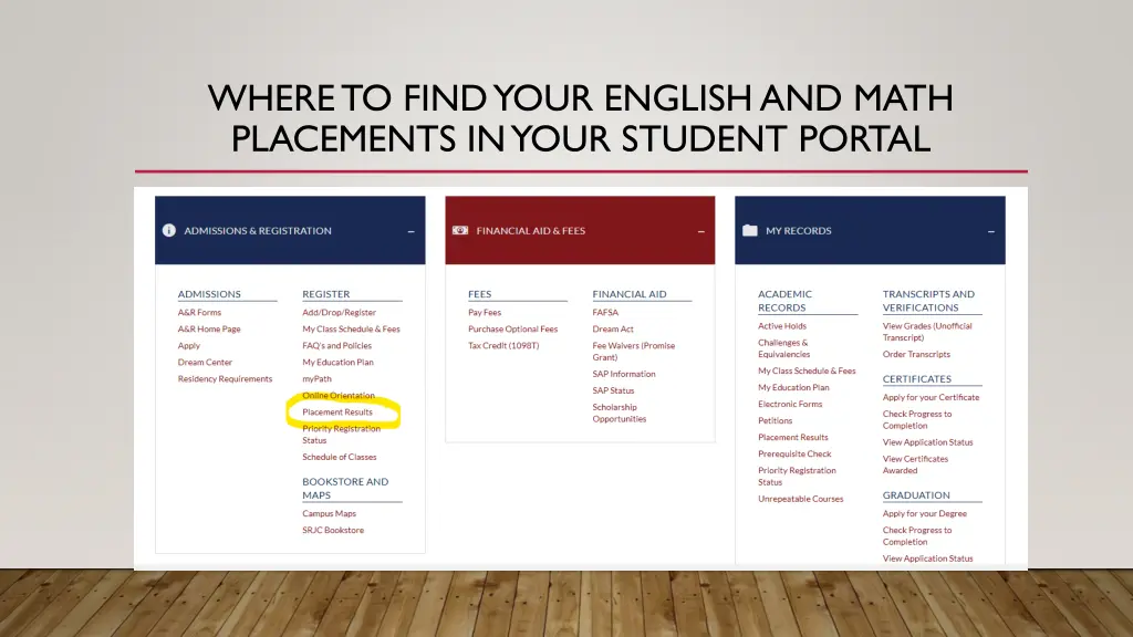 where to find your english and math placements