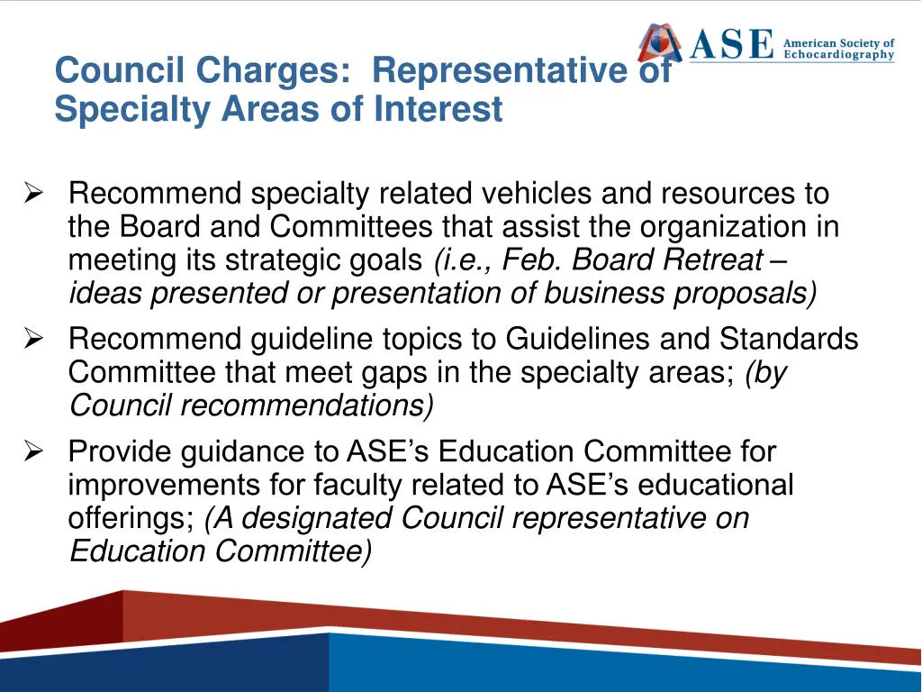council charges representative of specialty areas 1