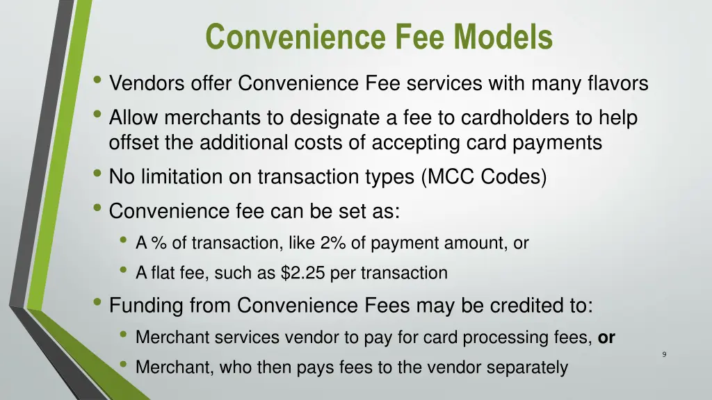 convenience fee models vendors offer convenience