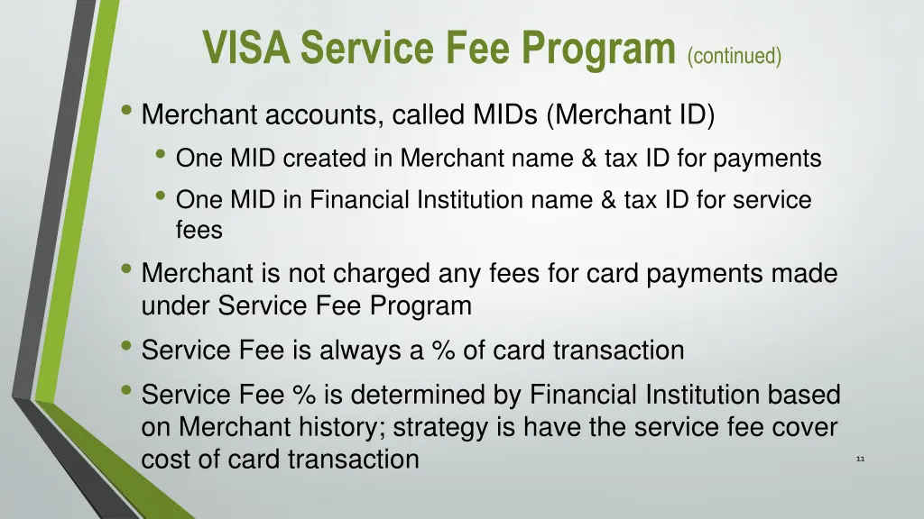 visa service fee program continued merchant