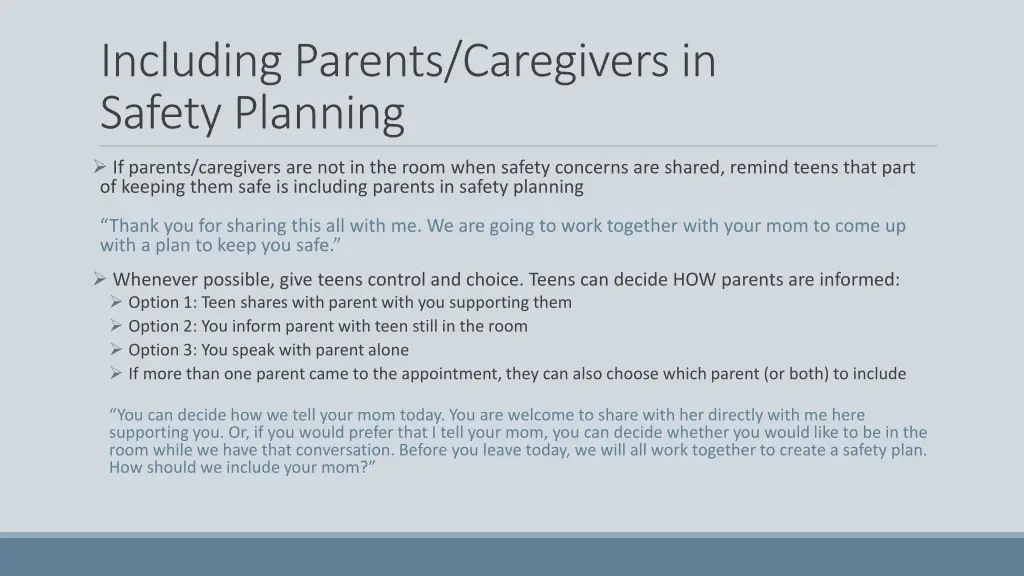 including parents caregivers in safety planning