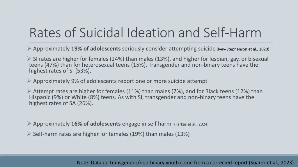 rates of suicidal ideation and self harm