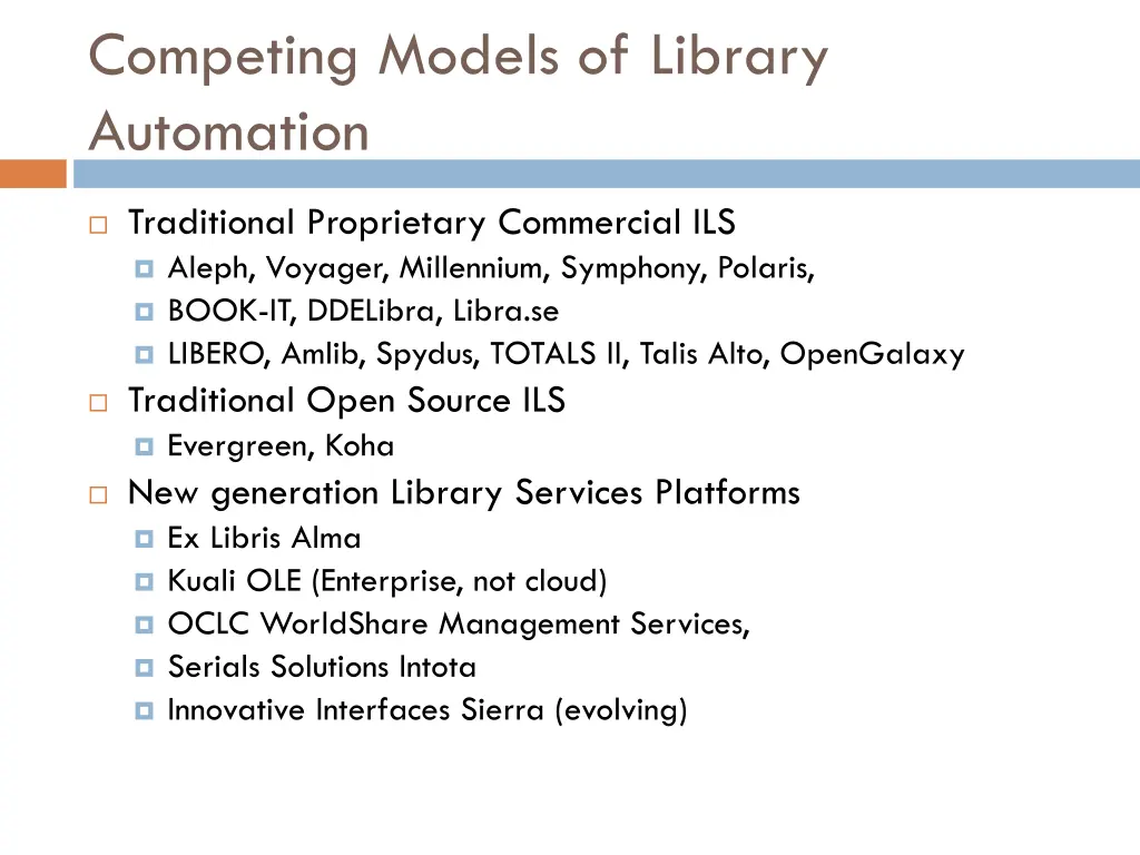 competing models of library automation