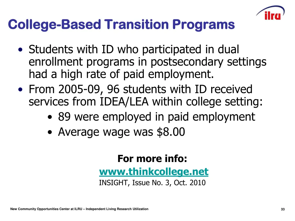 college college based transition programs based