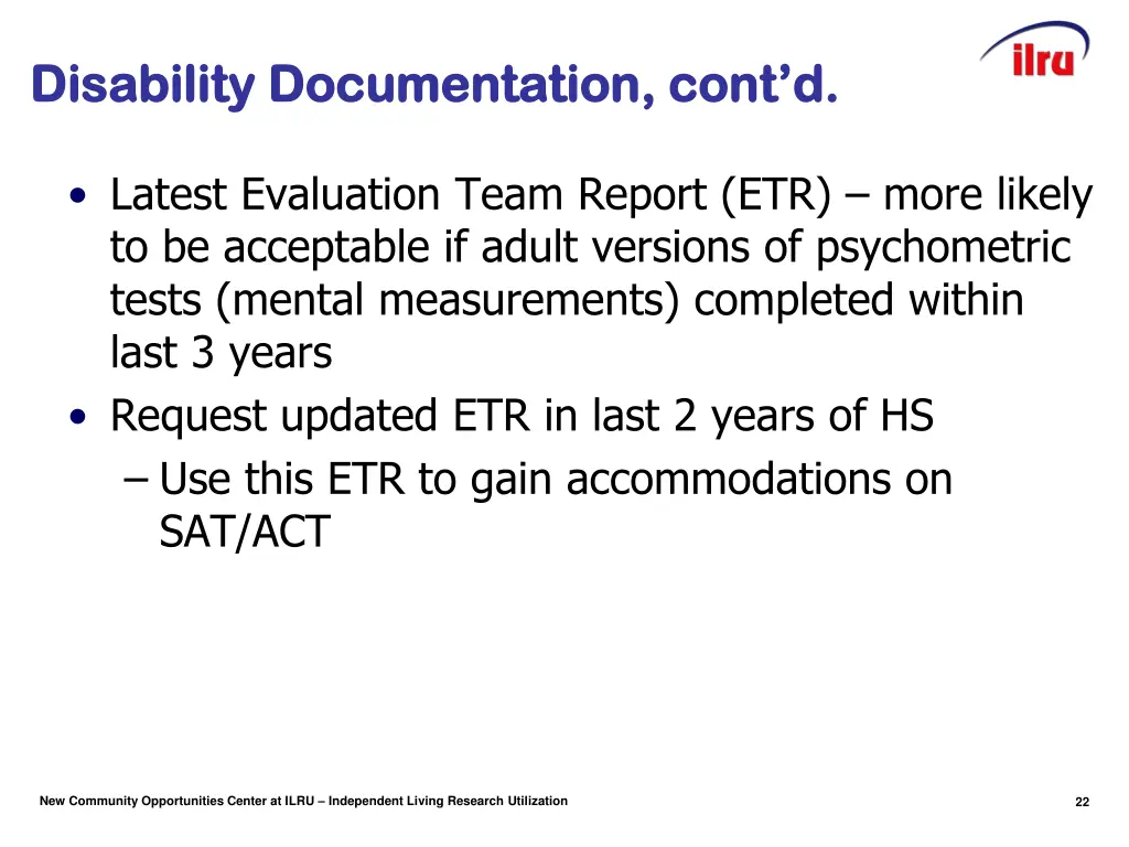 disability documentation cont d disability