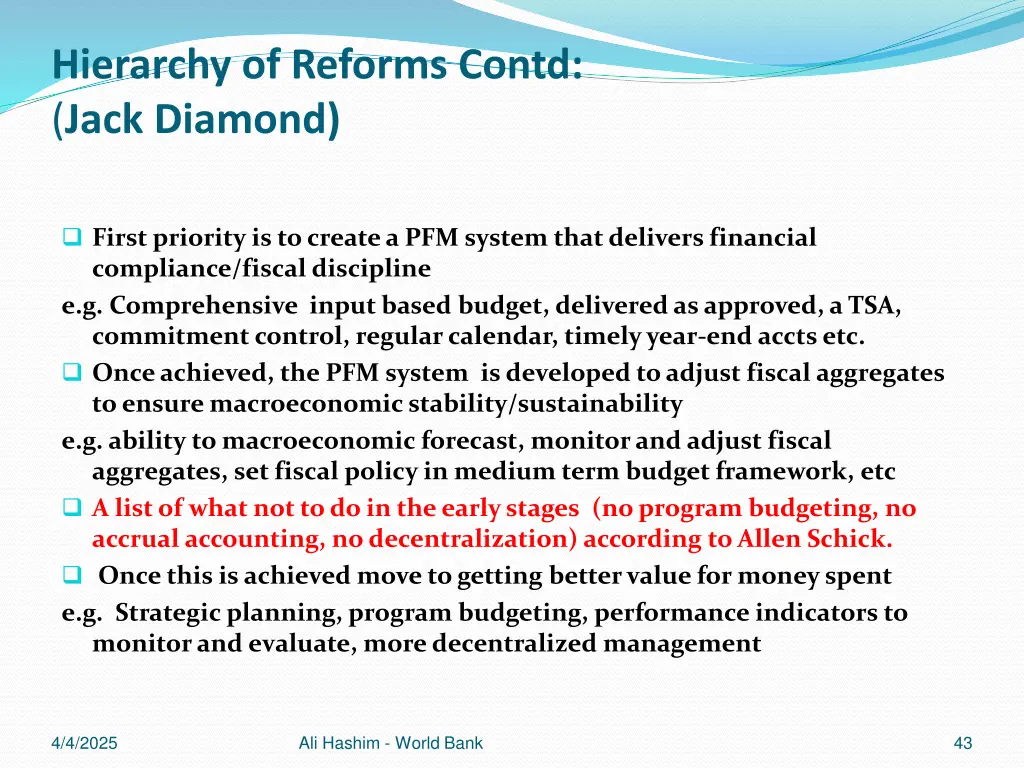 hierarchy of reforms contd jack diamond