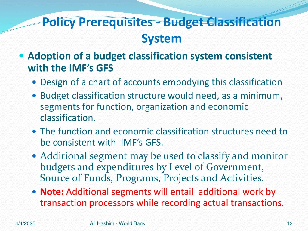 policy prerequisites budget classification system