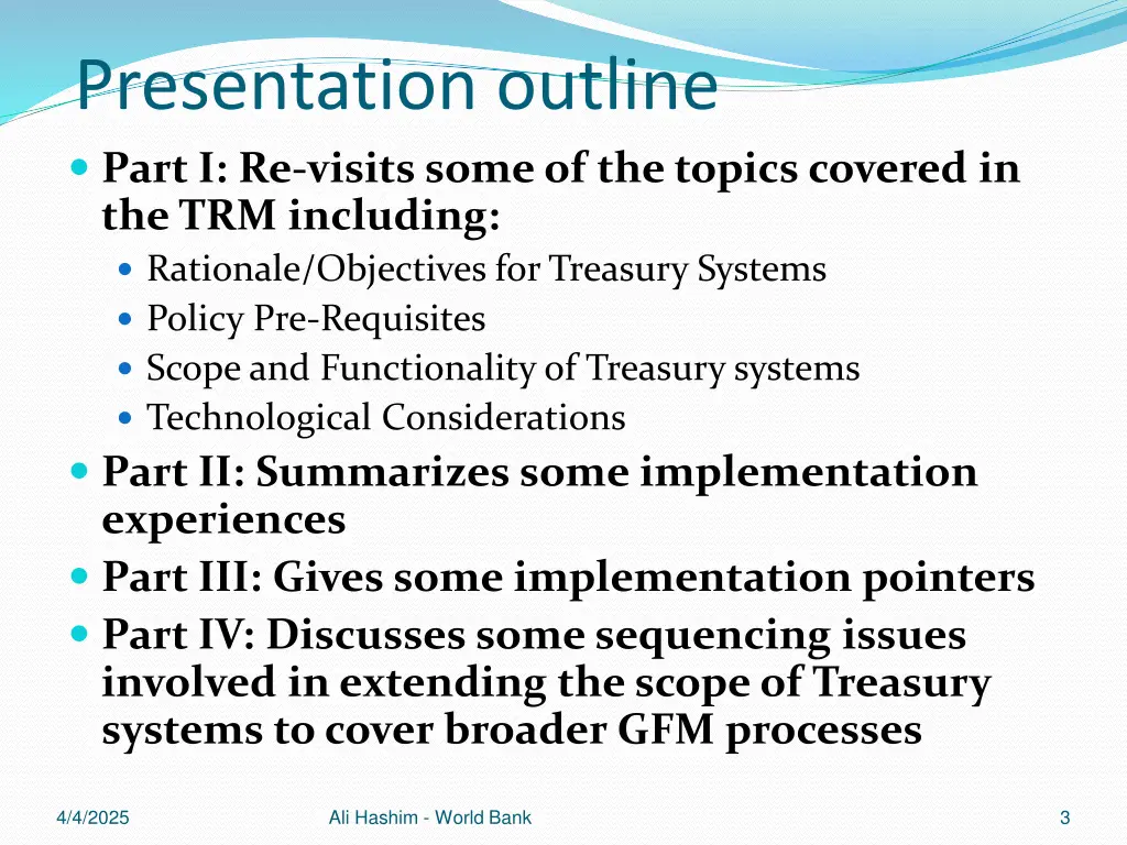 presentation outline part i re visits some