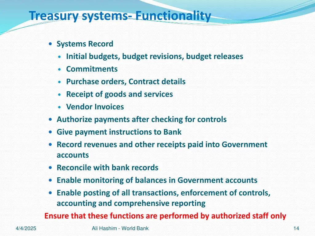 treasury systems functionality
