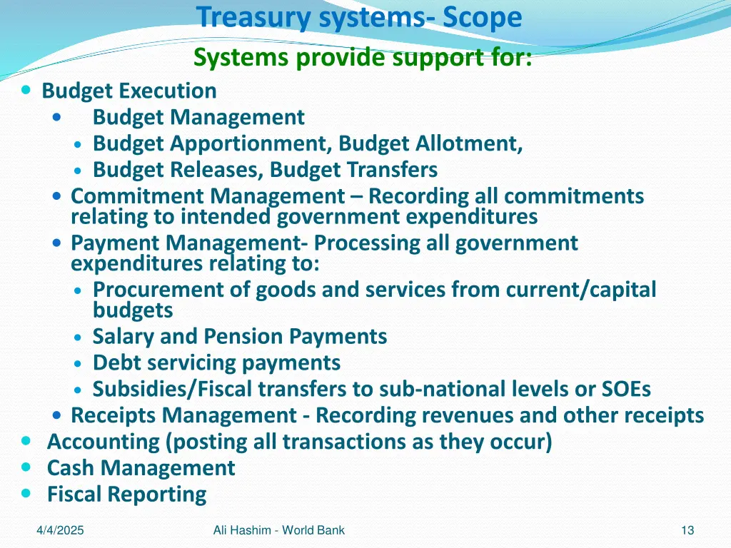 treasury systems scope systems provide support