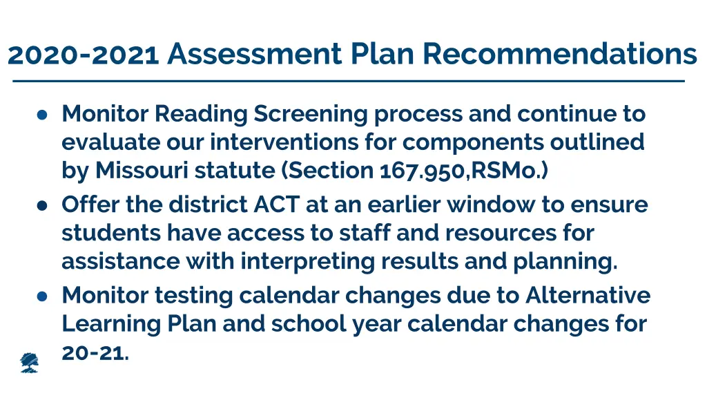 2020 2021 assessment plan recommendations