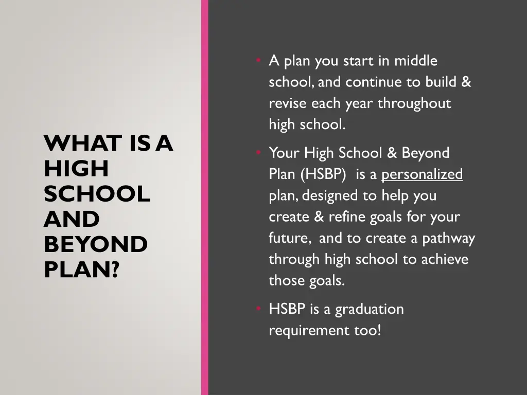 a plan you start in middle school and continue