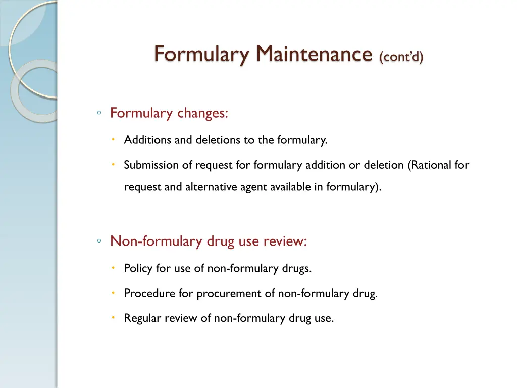 formulary maintenance cont d