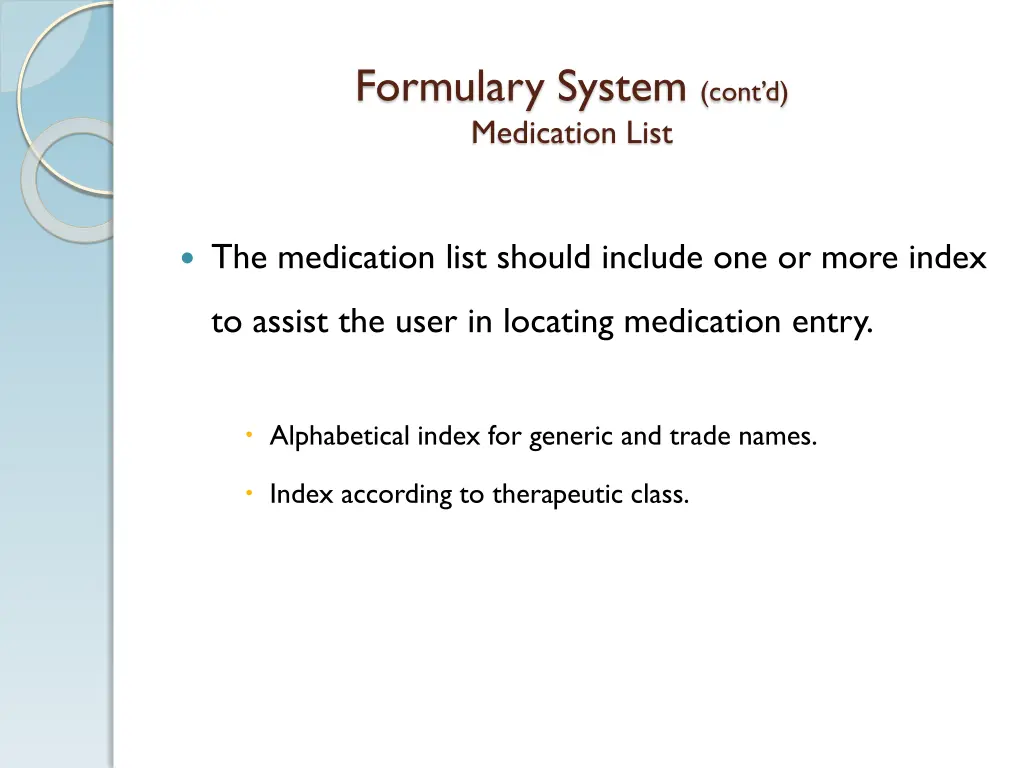 formulary system cont d medication list 1