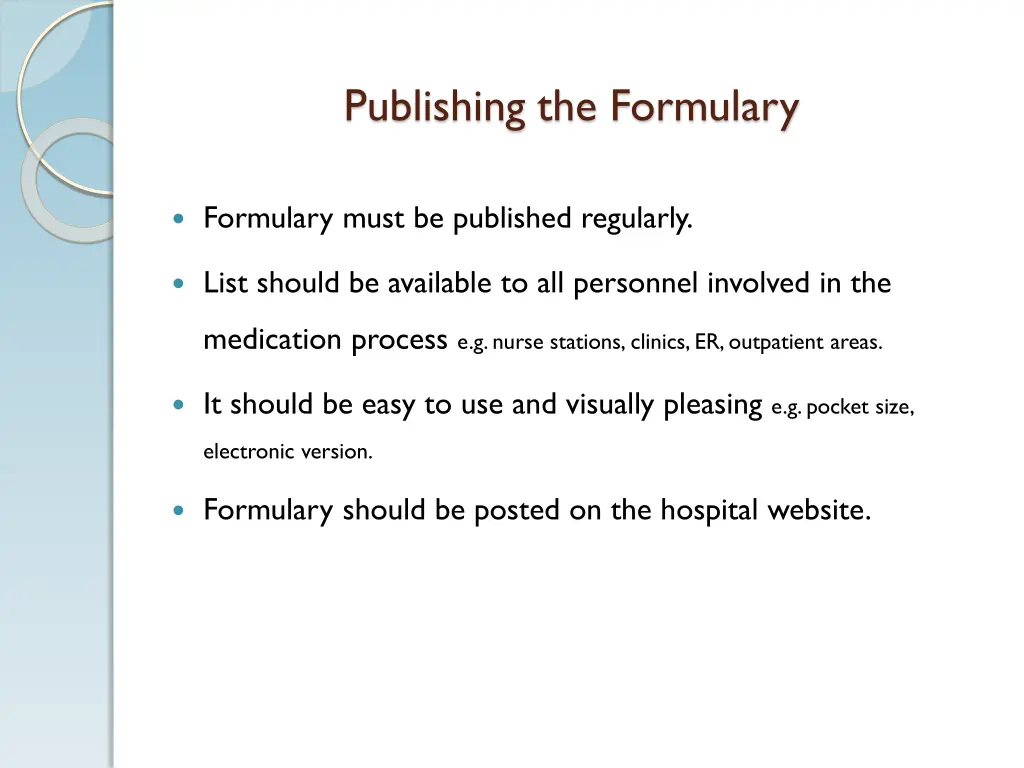 publishing the formulary