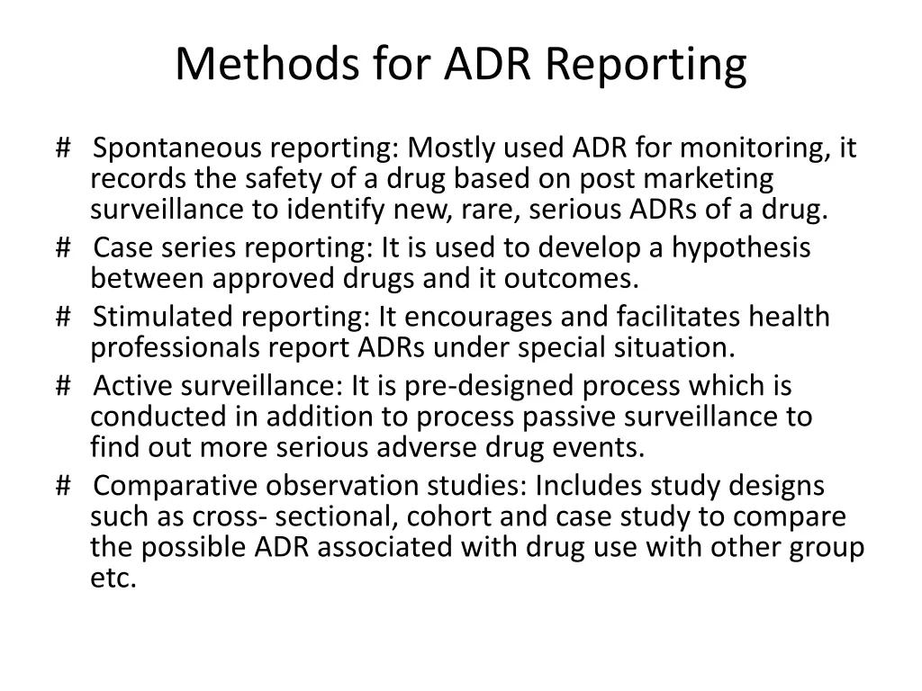 methods for adr reporting