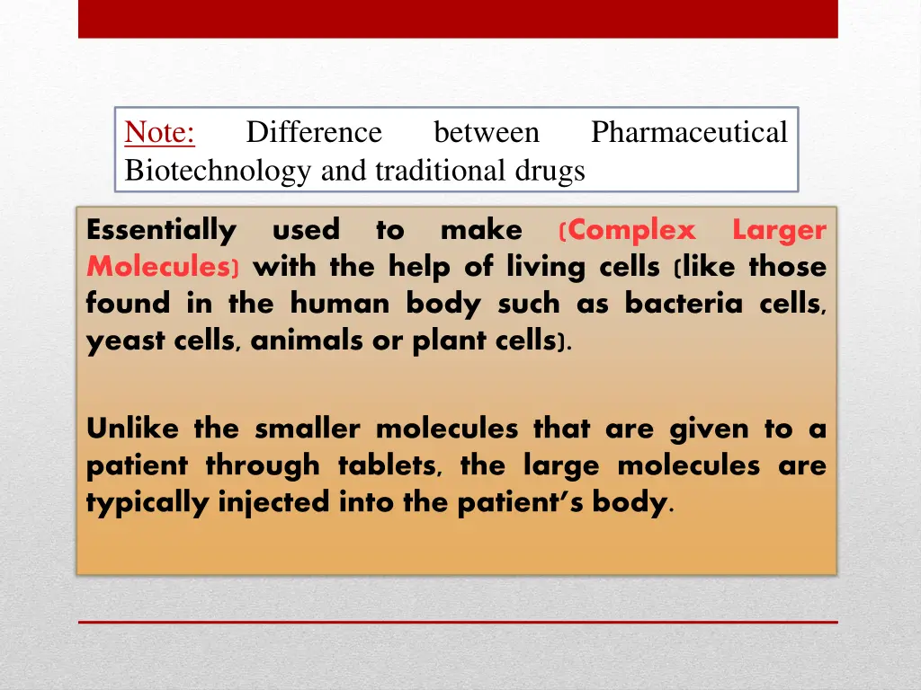 note biotechnology and traditional drugs