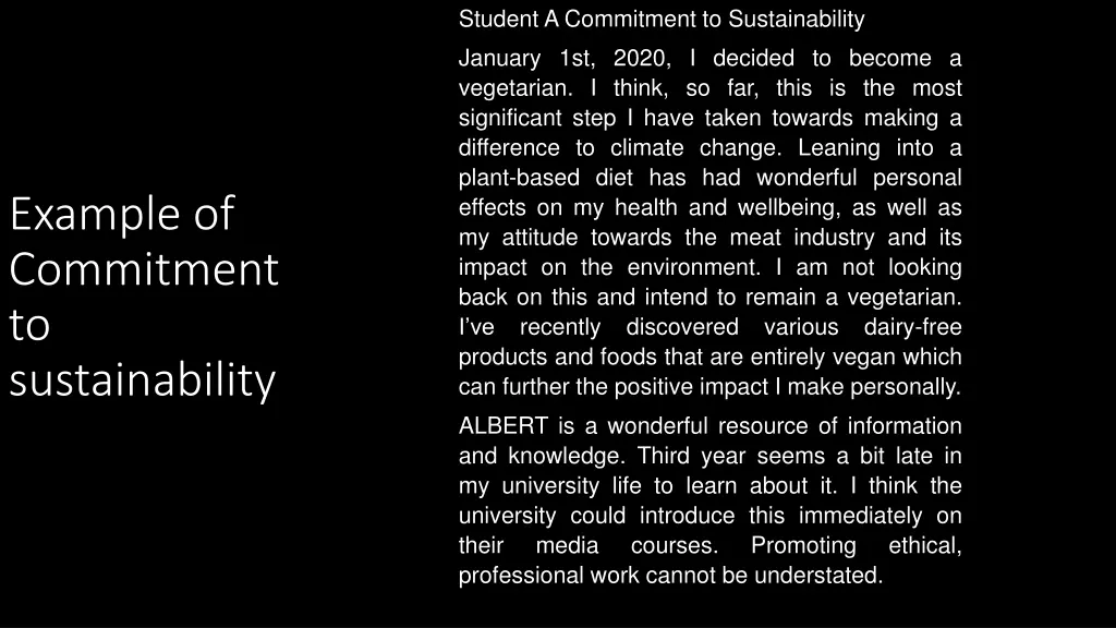 student a commitment to sustainability