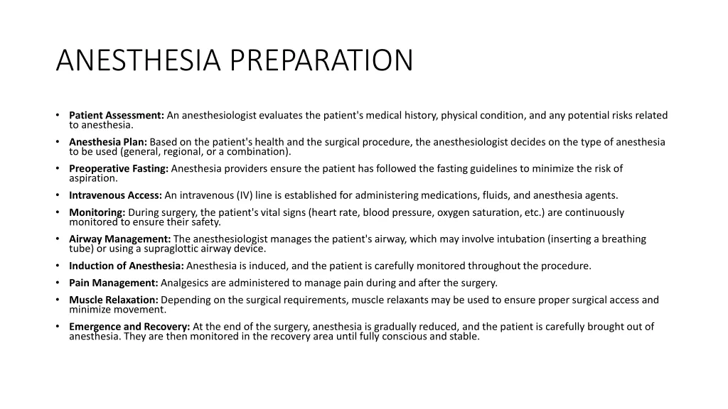anesthesia preparation