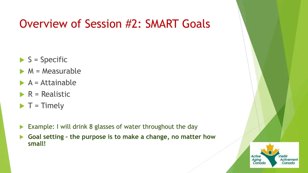 overview of session 2 smart goals