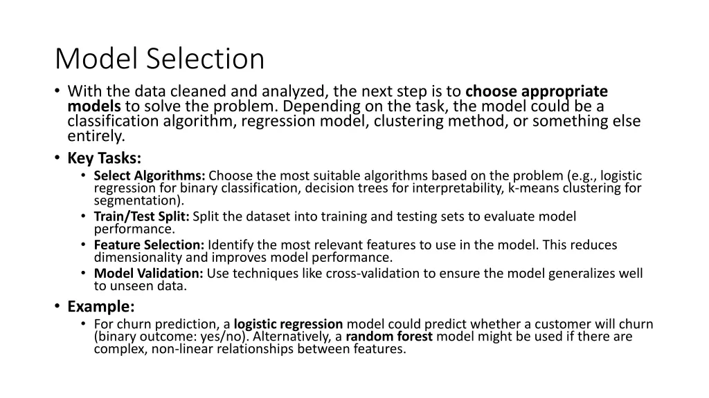 model selection with the data cleaned