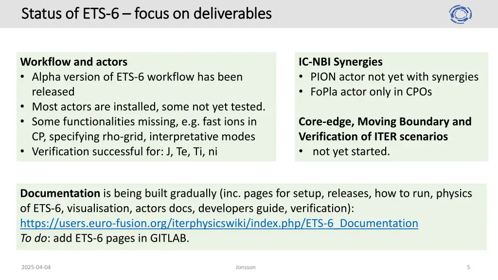 status of ets status of ets 6 6 focus