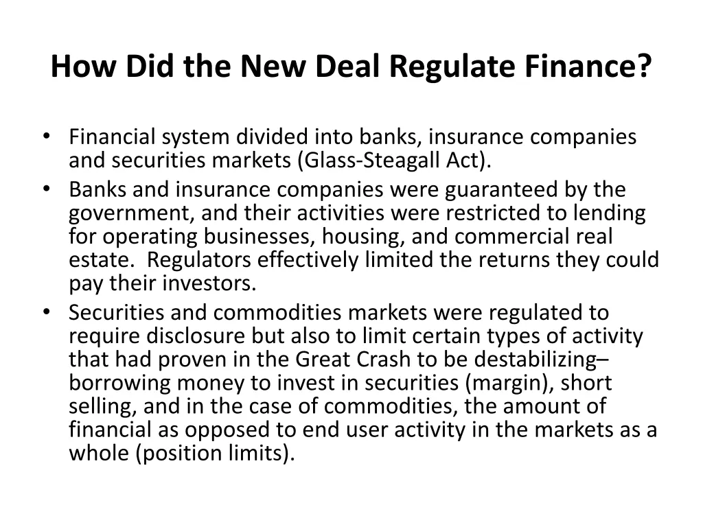 how did the new deal regulate finance