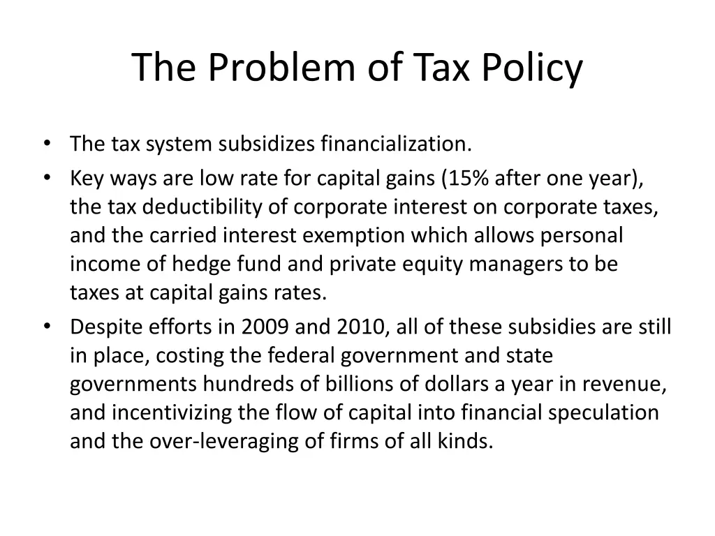 the problem of tax policy