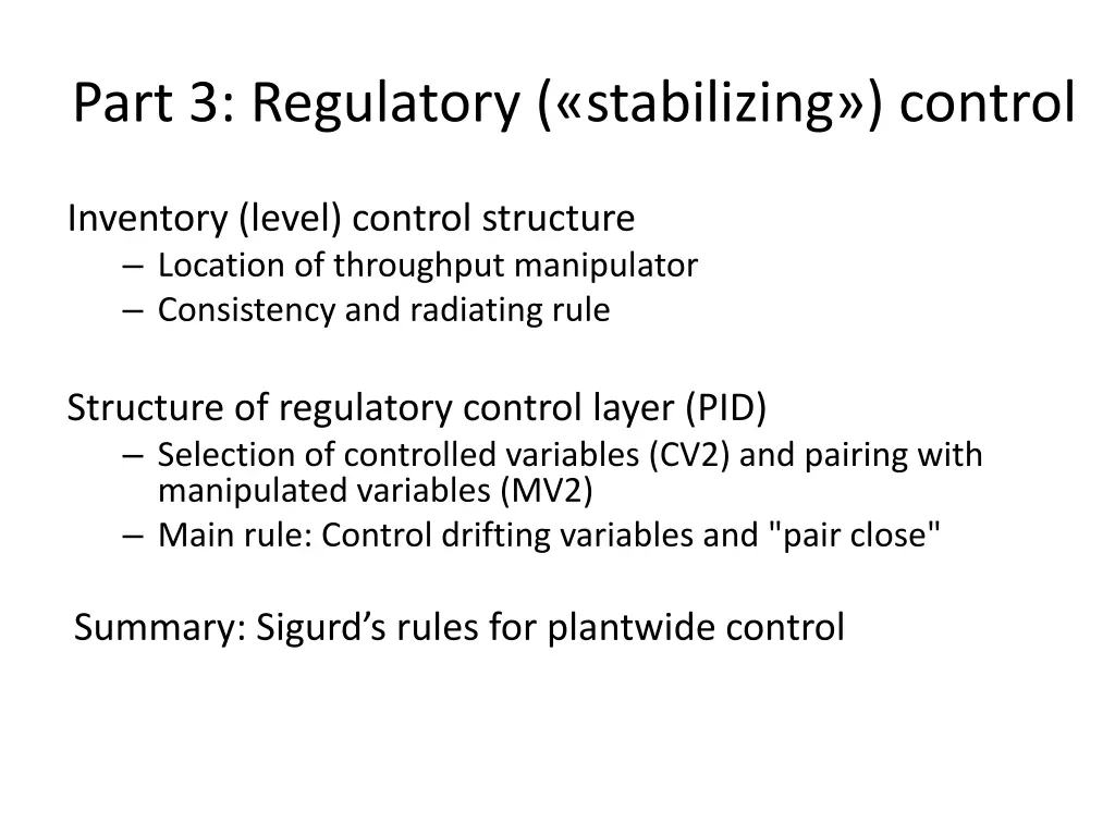 part 3 regulatory stabilizing control
