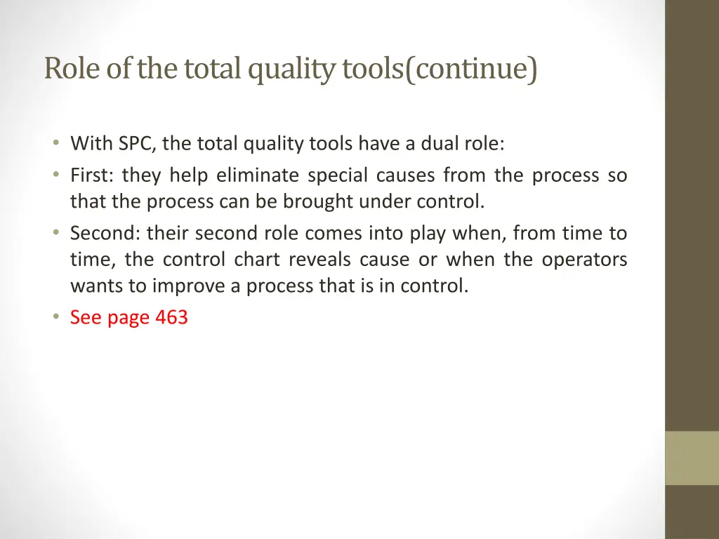 role of the total quality tools continue