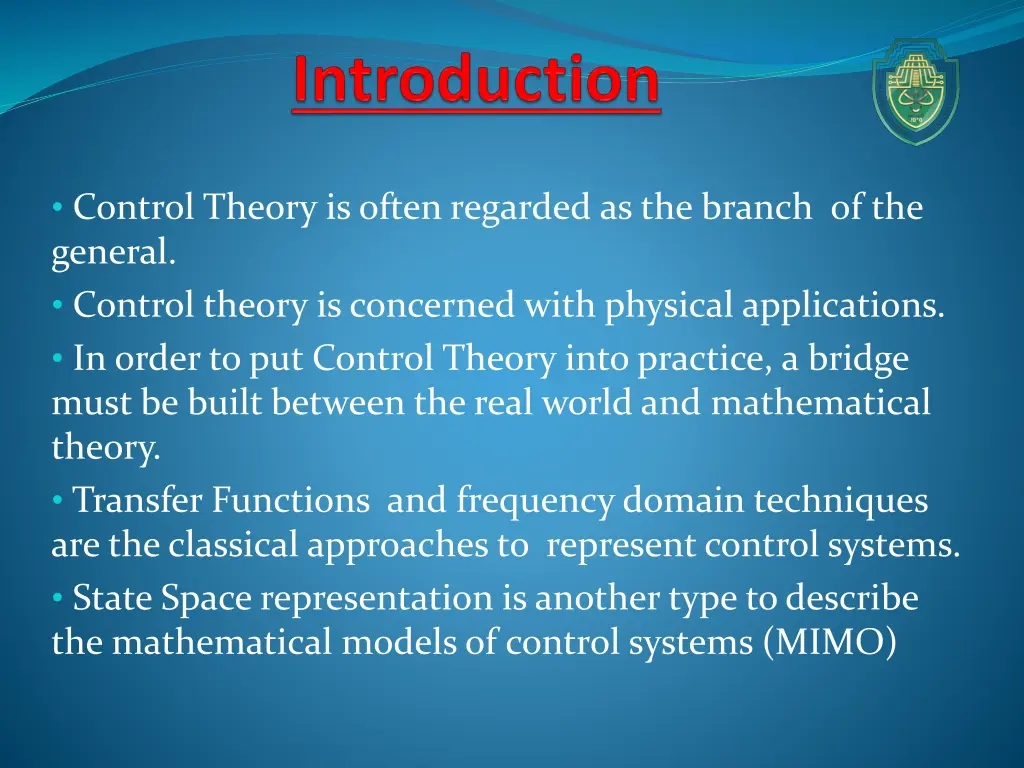 control theory is often regarded as the branch