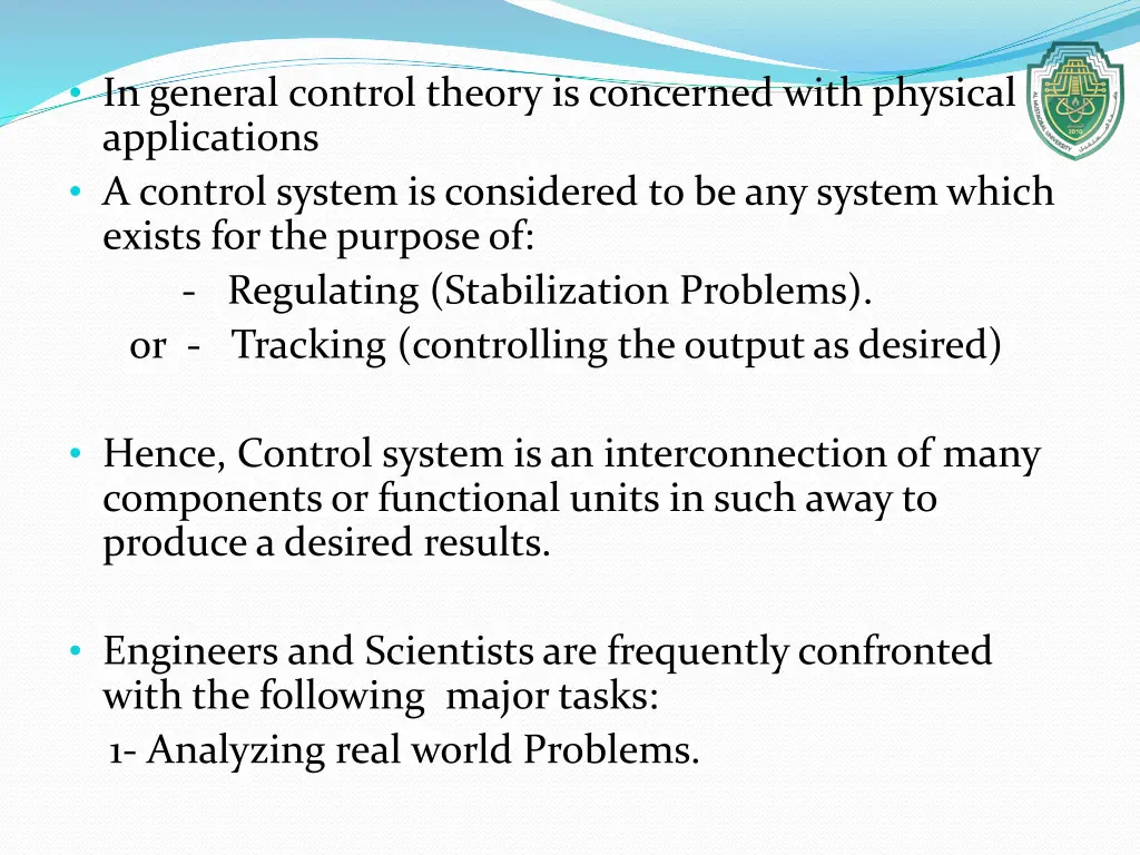 in general control theory is concerned with