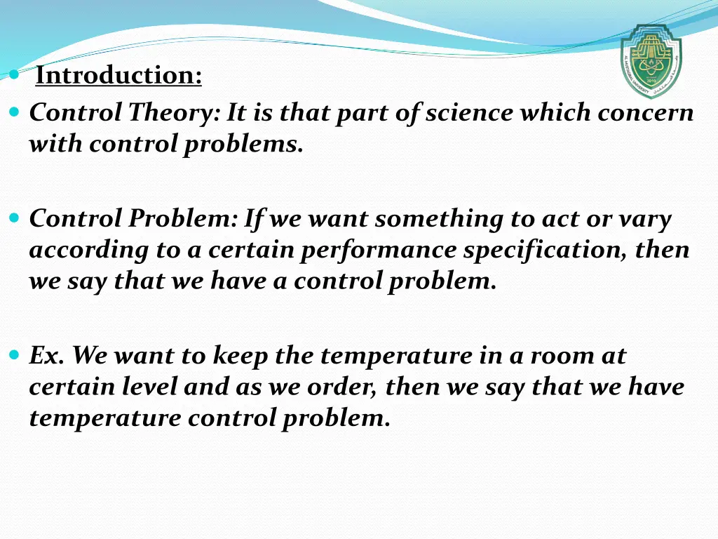 introduction control theory it is that part