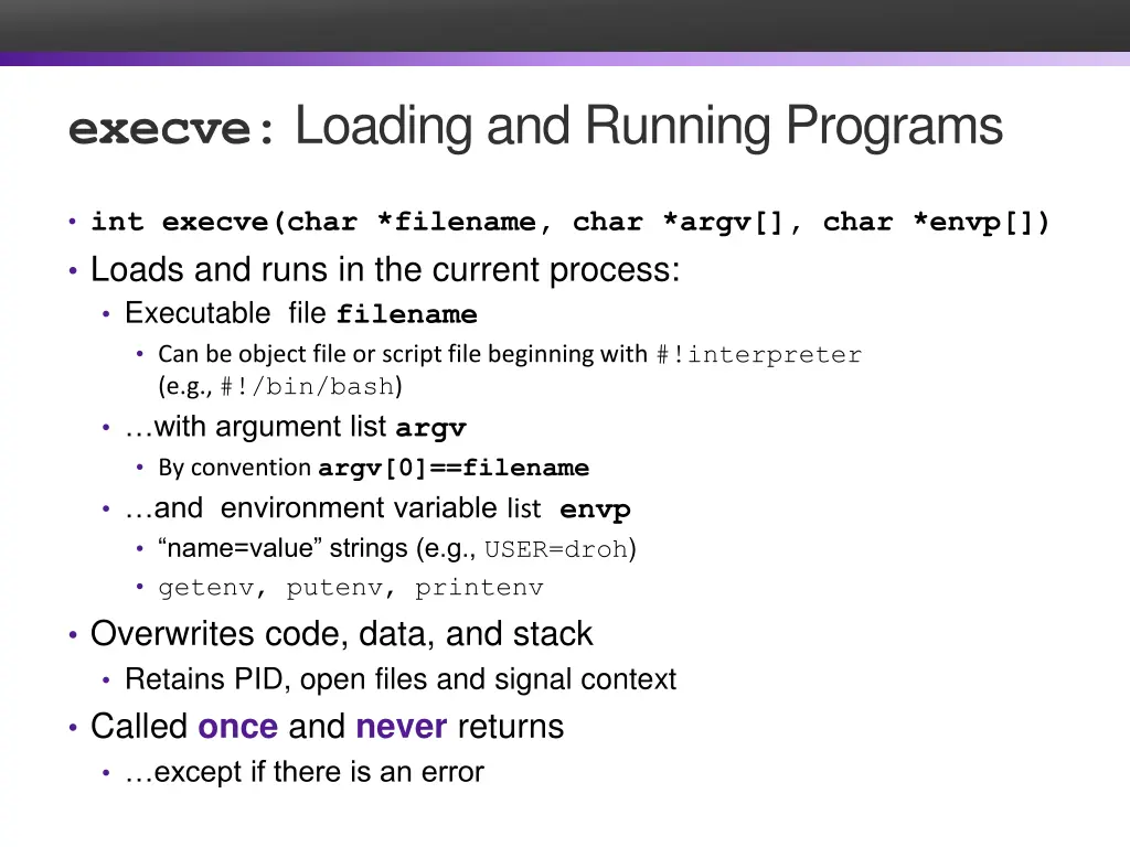 execve loading and running programs