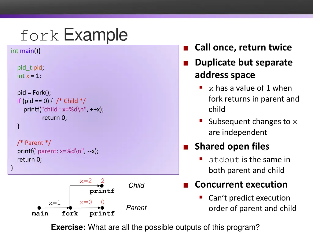 fork example int main