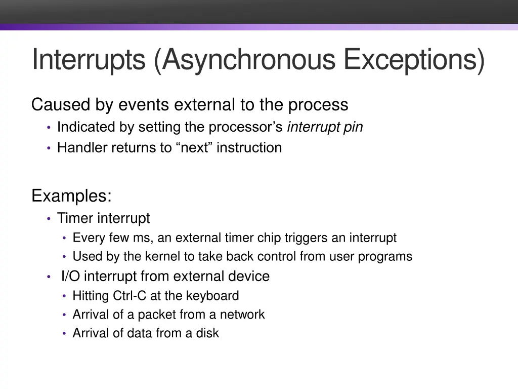 interrupts asynchronous exceptions