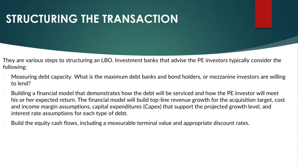 structuring the transaction