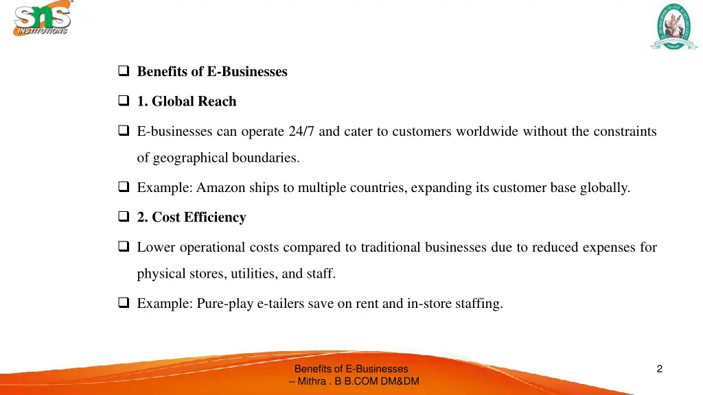 benefits of e businesses