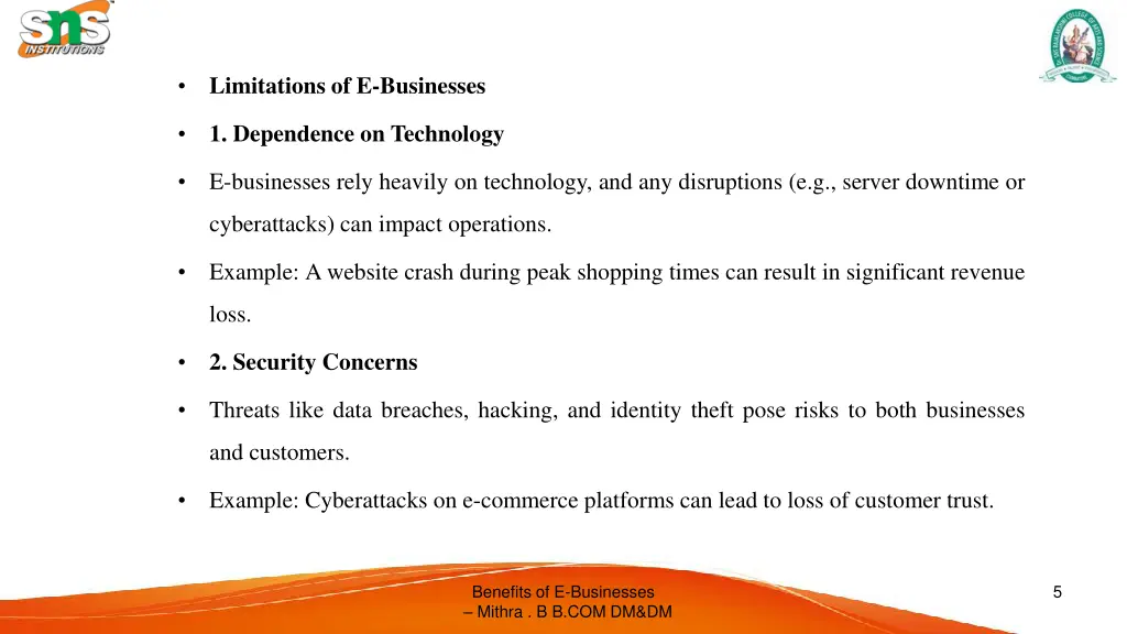 limitations of e businesses