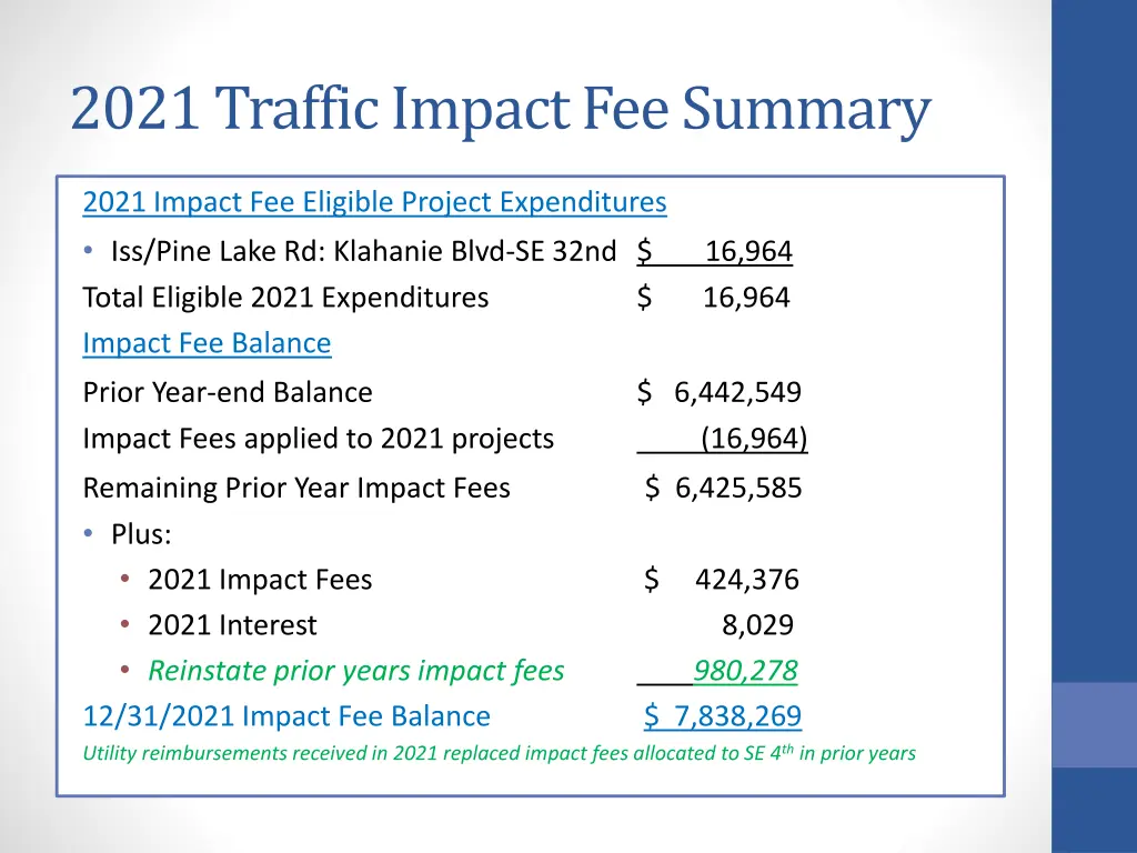 2021 traffic impact fee summary