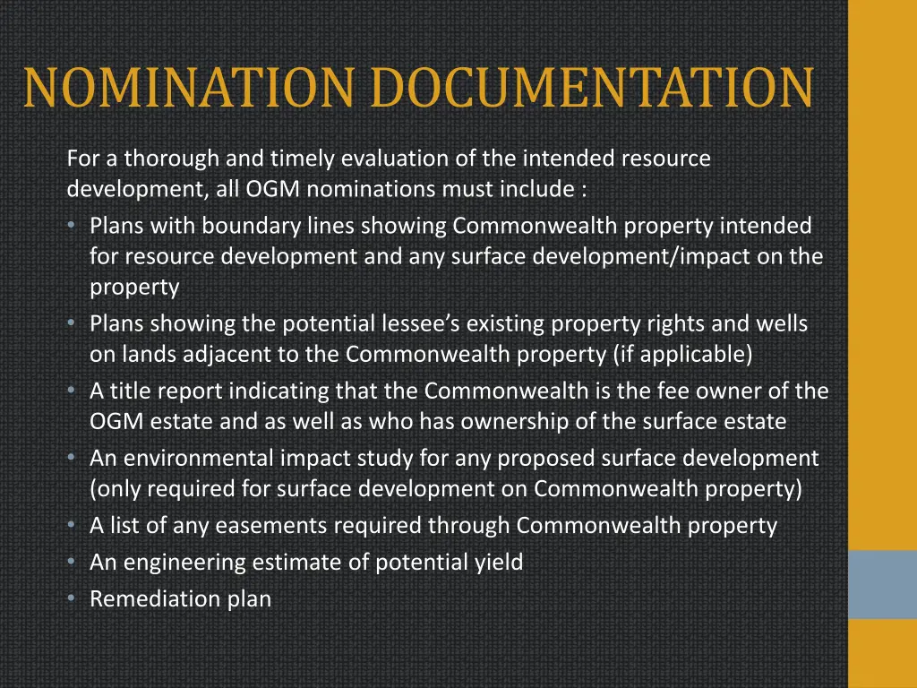 nomination documentation
