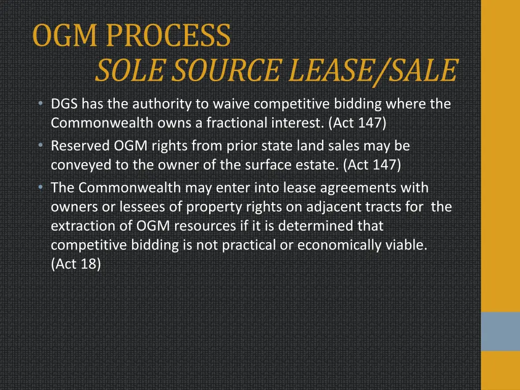 ogm process sole source lease sale
