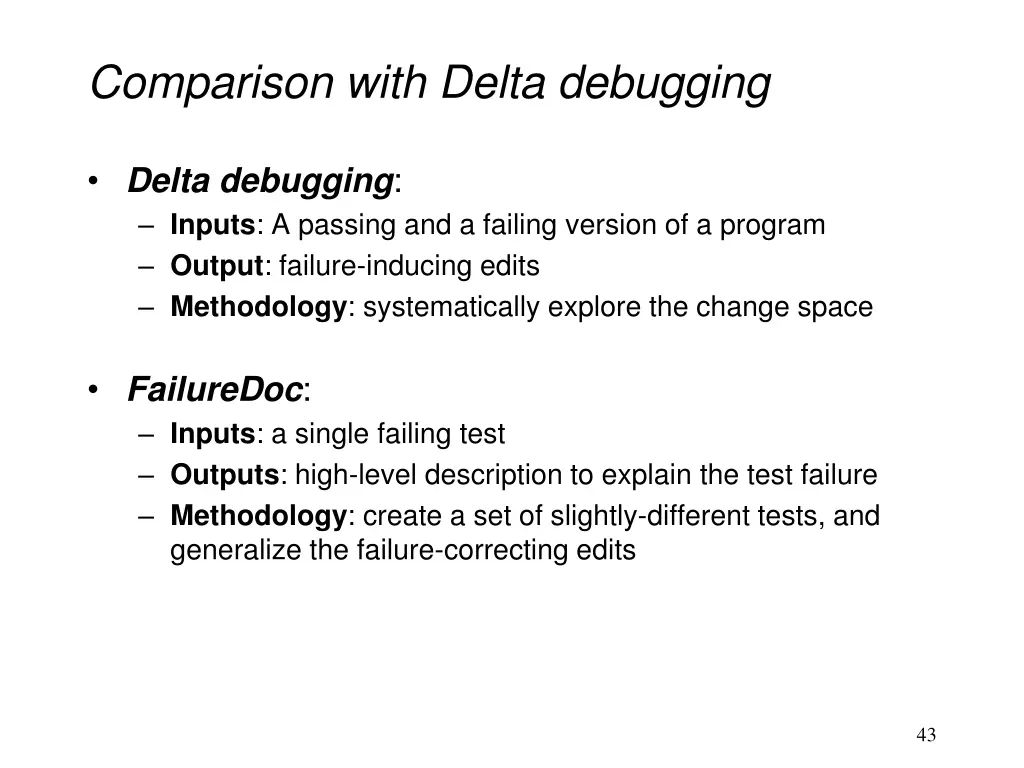 comparison with delta debugging