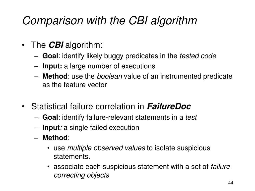 comparison with the cbi algorithm
