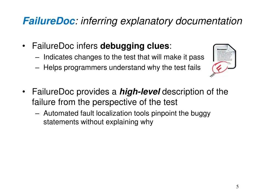 failuredoc inferring explanatory documentation