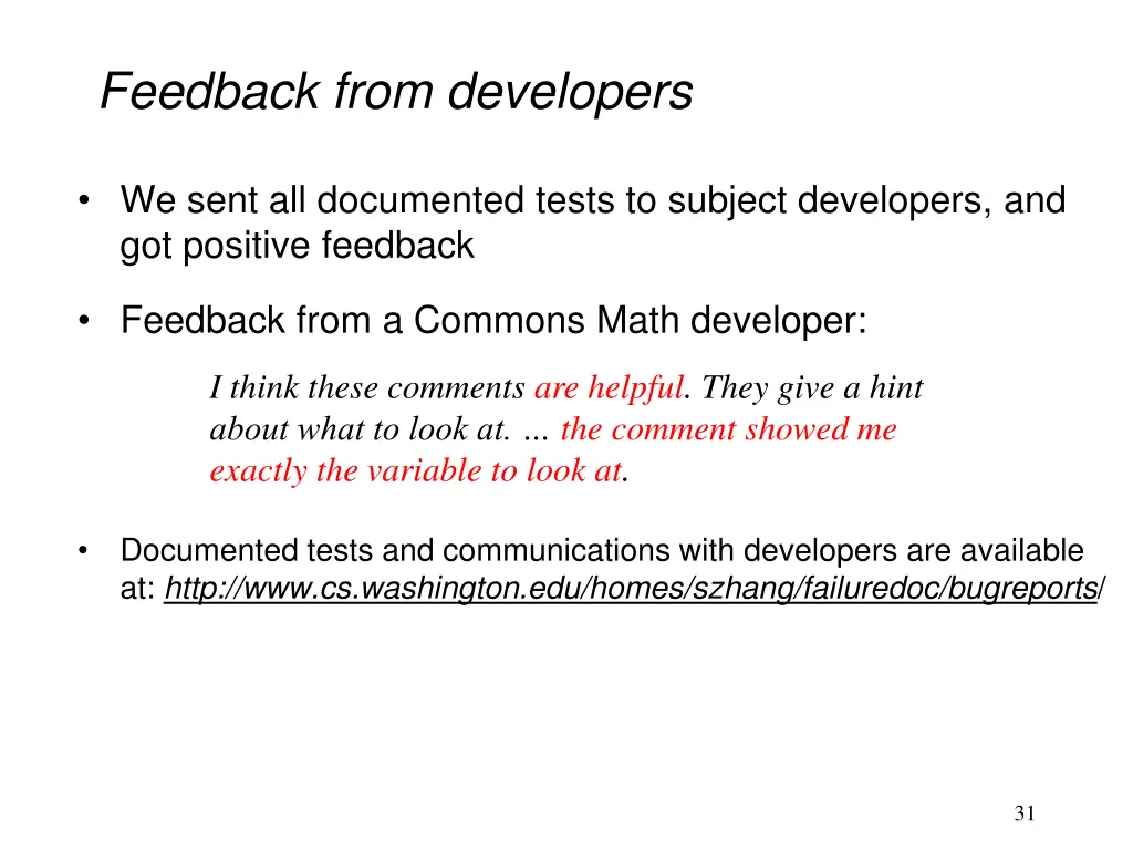 feedback from developers