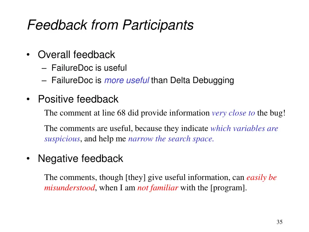feedback from participants